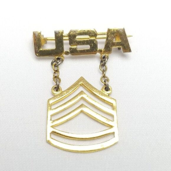 Vintage Sterling Silver USA Sargent Military WWII Brooch Pin, Gold Wash - Picture 1 of 7